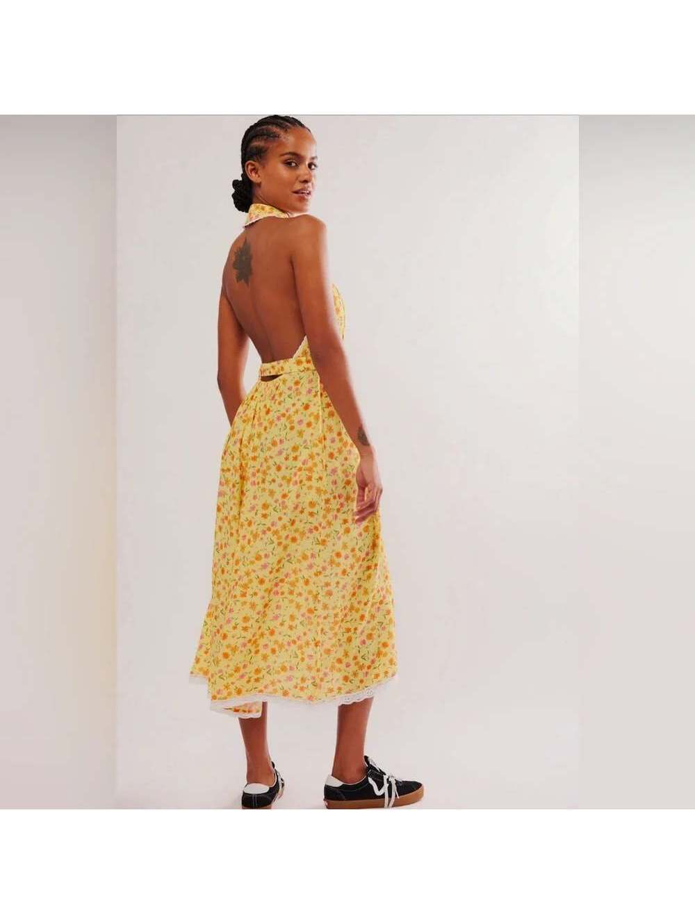 Free People Yellow Floral Halter Dress XS